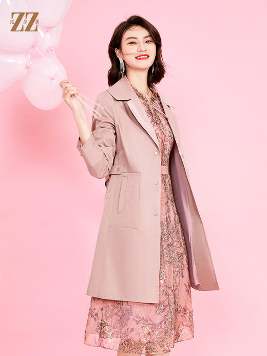 佐尔美2022 春夏新款 蓝色粉色中长款风衣大衣外套女 E11FZ08 商品图1