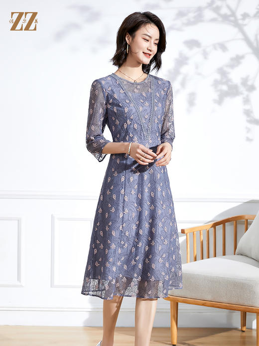 佐尔美春夏新款 蕾丝镂空收腰绣花连衣裙中长E11LL34 商品图2