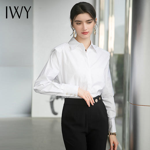 IWY/高端职业套装衬衫女设计感小众垫肩白衬衣 B460 商品图4