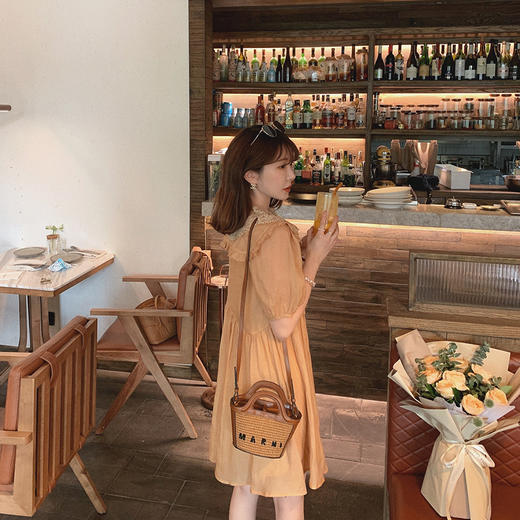 【金蘑菇菇 甜岛Olivia】甜俏乖巧子~海军领真丝连衣裙娃娃裙 商品图3