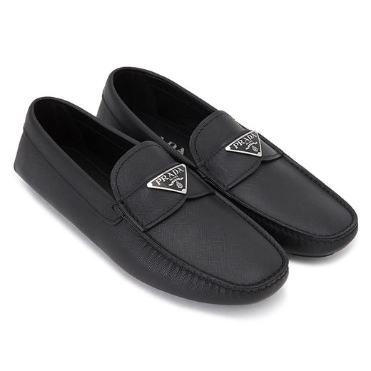【二】PRADA 普拉达 男士 Saffiano 皮革珐琅金属三角形徽标表带乐福鞋 黑色 2DD164 053 F0002 商品图1