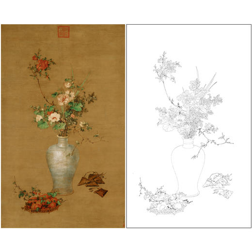 【大彩图】郎世宁工笔画白描底稿《午瑞图》花瓶临摹勾线高清打印稿LS08 商品图0