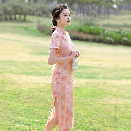 淡雅清新少女款，改良修身单层宴会演出日常复合连衣裙蕾丝旗袍MLS-6182 商品图2