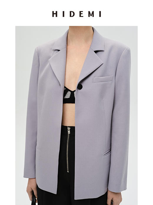 HIDEMI 雾紫色精纺肌理感羊毛一粒扣西装 商品图5