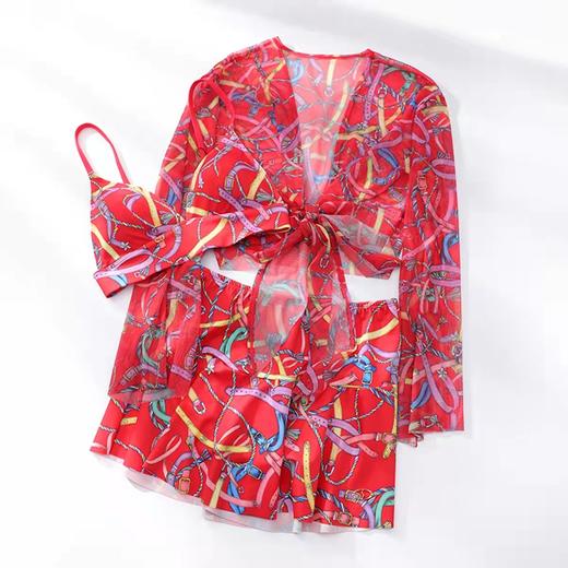 安莉芳印花比基尼分体泳装女网纱防晒温泉度假泳衣三件套ES00106 商品图3