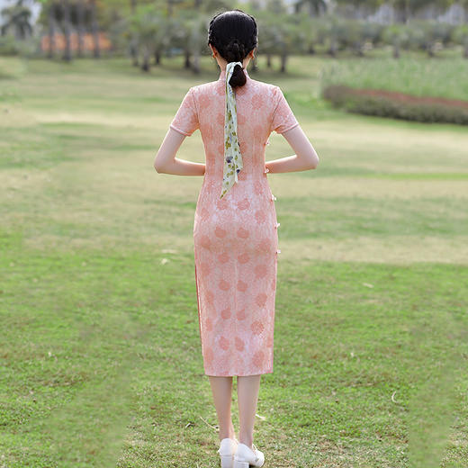 淡雅清新少女款，改良修身单层宴会演出日常复合连衣裙蕾丝旗袍MLS-6182 商品图3