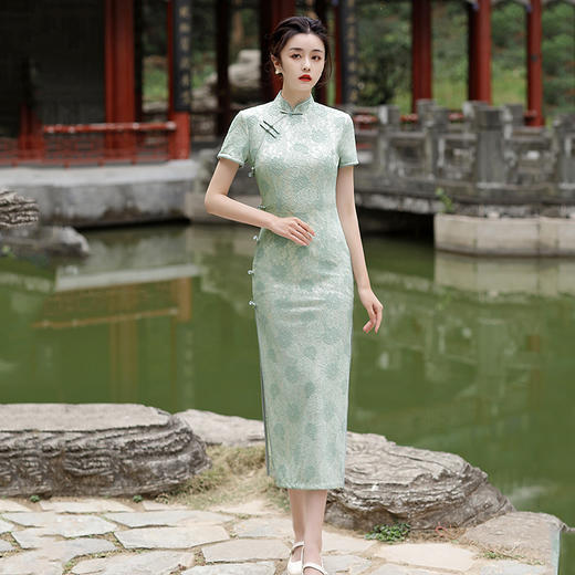 淡雅清新少女款，改良修身单层宴会演出日常复合连衣裙蕾丝旗袍MLS-6182 商品图5