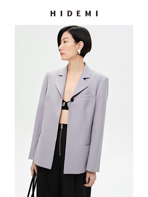 HIDEMI 雾紫色精纺肌理感羊毛一粒扣西装 商品图0
