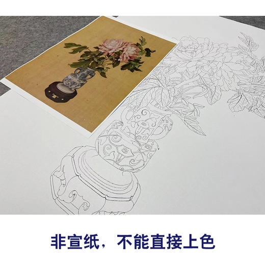 【大彩图】郎世宁工笔画白描底稿《瓶花图》花瓶临摹勾线花鸟线稿LS10 商品图2