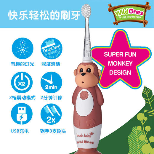 brush-baby百刷宝贝儿童电动牙刷充电式软毛小头声波震动智能防水0-10岁 商品图9