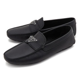 【二】PRADA 普拉达 男士 Saffiano 皮革珐琅金属三角形徽标表带乐福鞋 黑色 2DD164 053 F0002