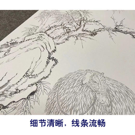 【大彩图】郎世宁工笔画白描底稿《开泰图轴》绵羊临摹勾线高清打印稿LS07 商品图4