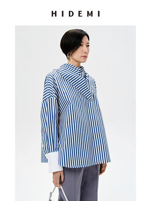 HIDEMI 围巾设计感多穿式条纹衬衫 商品图3