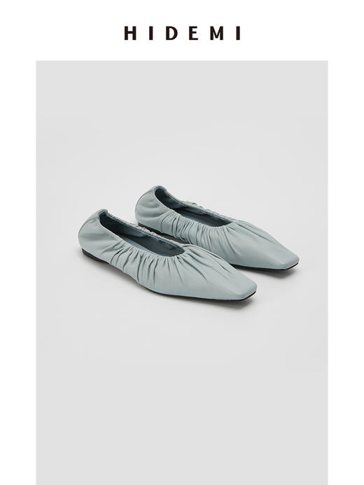 HIDEMI 褶皱小羊皮方尖头平底鞋 黑色/马卡龙蓝/酒红色/银色 商品图11