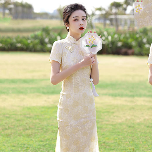 淡雅清新少女款，改良修身单层宴会演出日常复合连衣裙蕾丝旗袍MLS-6182 商品图6