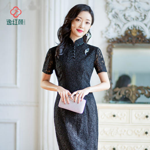 逸红颜 紫萱礼服裙2022年春秋新款连衣裙改良红色旗袍裙优雅端庄 商品图1