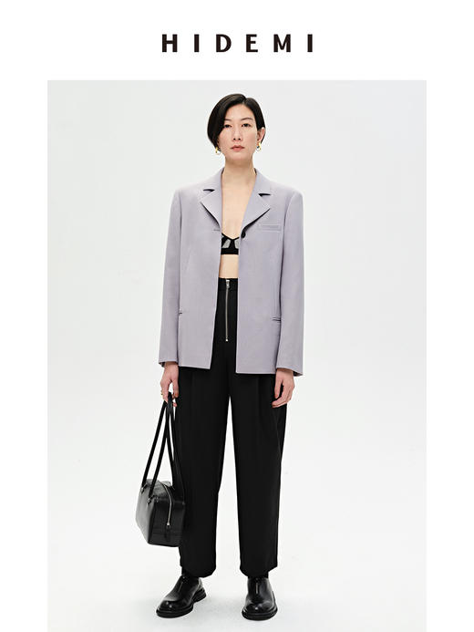 HIDEMI 雾紫色精纺肌理感羊毛一粒扣西装 商品图6