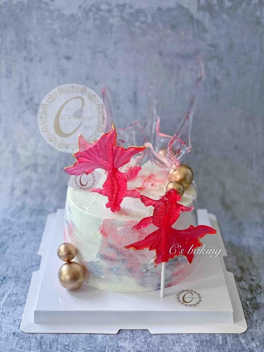 【制作繁琐，需提前2天预订】寓意如鱼得水 年年有鱼 高贵の全手工 琉璃糖碗糖鱼  忌廉蛋糕（默认自提，收费配送请联系客服） 商品图0