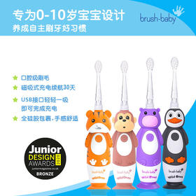 brush-baby百刷宝贝儿童电动牙刷充电式软毛小头声波震动智能防水0-10岁