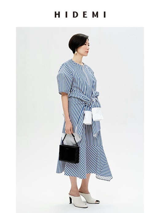 HIDEMI 蓝白条纹简约设计感廓形立体套装 商品图1