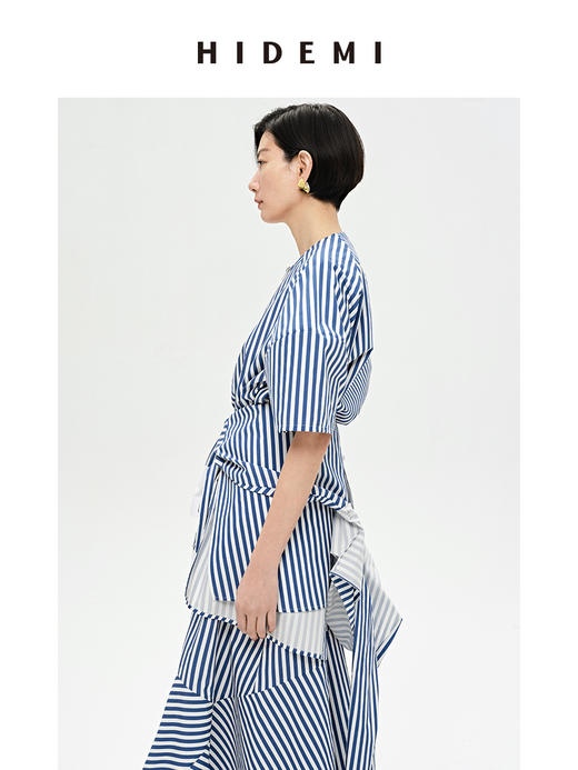 HIDEMI 蓝白条纹简约设计感廓形立体套装 商品图6
