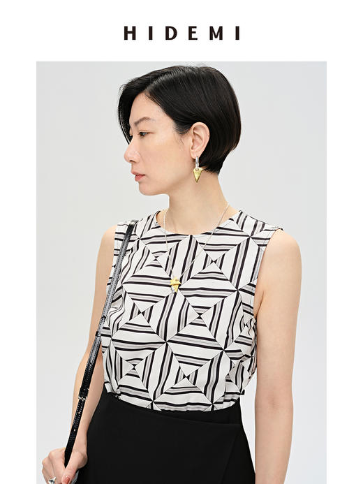 HIDEMI 经典几何印花圆领背心 商品图0