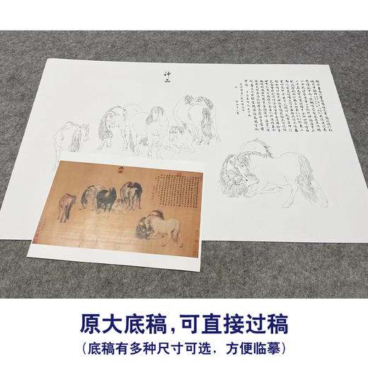【大彩图】郎世宁横幅工笔画白描底稿《八骏图神品》骏马临摹勾线高清打印稿LS12 商品图1