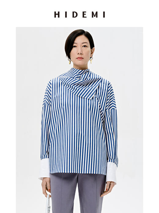 HIDEMI 围巾设计感多穿式条纹衬衫 商品图2