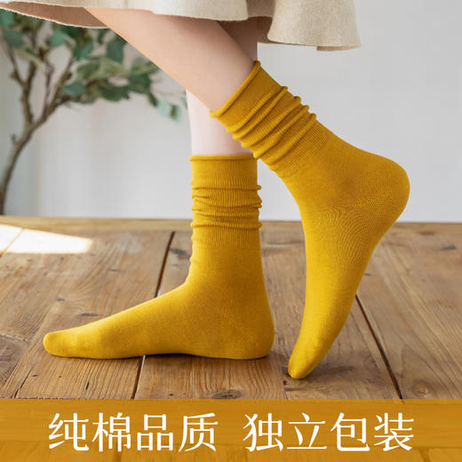 女士春秋款长筒个性潮流袜纯棉全棉秋冬款纯色袜子女堆堆袜中筒袜 商品图2