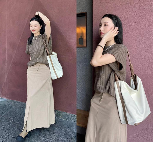 HIDEMI设计感水桶包中号/大号 帆布拼皮 商品图8