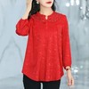 X009 长袖雪纺衫女新款洋气时尚大码小衫遮肚子宽松中年妈妈显瘦上衣 商品缩略图0