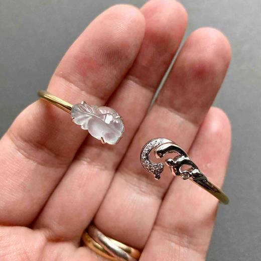 高冰种翡翠金鱼金玉满堂手镯18k白金黄金钻石镶嵌 商品图7