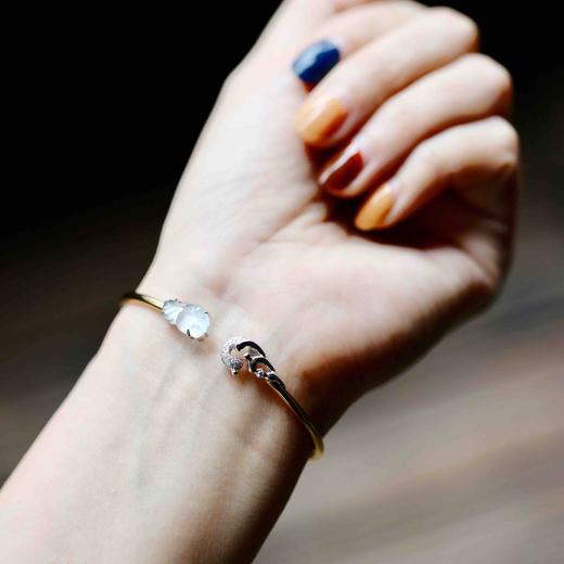 高冰种翡翠金鱼金玉满堂手镯18k白金黄金钻石镶嵌 商品图5