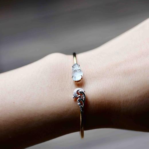 高冰种翡翠金鱼金玉满堂手镯18k白金黄金钻石镶嵌 商品图4