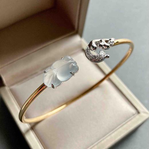 高冰种翡翠金鱼金玉满堂手镯18k白金黄金钻石镶嵌 商品图1