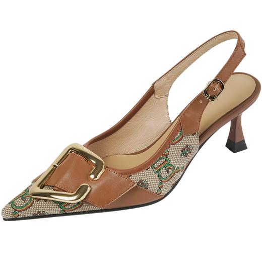 复古流行织物+头层牛皮后空单鞋PS769 商品图9