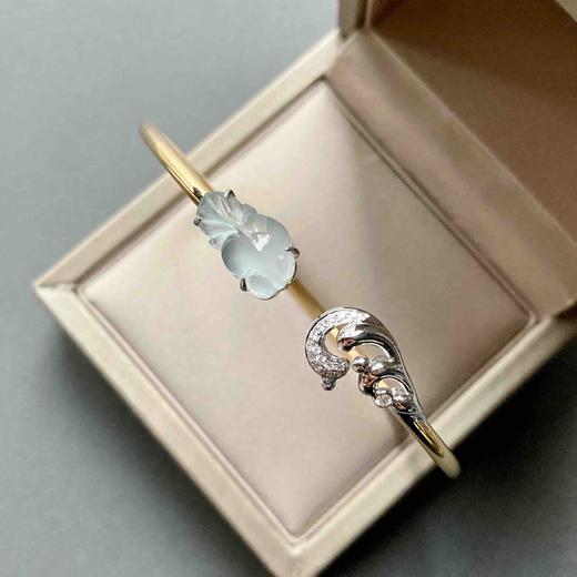 高冰种翡翠金鱼金玉满堂手镯18k白金黄金钻石镶嵌 商品图8