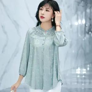 X009 长袖雪纺衫女新款洋气时尚大码小衫遮肚子宽松中年妈妈显瘦上衣 商品图4