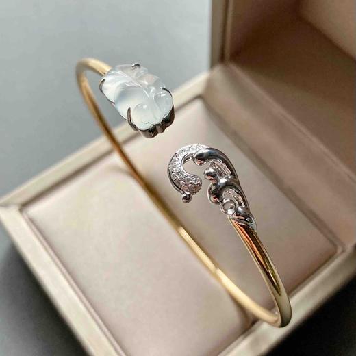 高冰种翡翠金鱼金玉满堂手镯18k白金黄金钻石镶嵌 商品图5