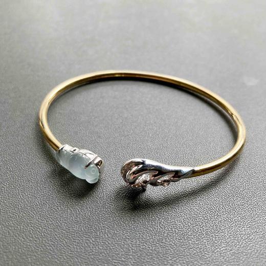 高冰种翡翠金鱼金玉满堂手镯18k白金黄金钻石镶嵌 商品图10