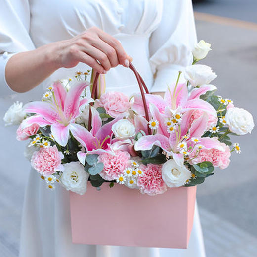 康乃馨手提花篮花盒送妈妈老师老婆生日母亲节教师节感恩节送花礼物