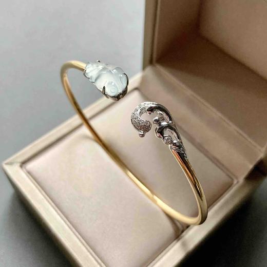 高冰种翡翠金鱼金玉满堂手镯18k白金黄金钻石镶嵌 商品图9