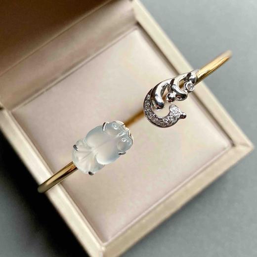 高冰种翡翠金鱼金玉满堂手镯18k白金黄金钻石镶嵌 商品图6