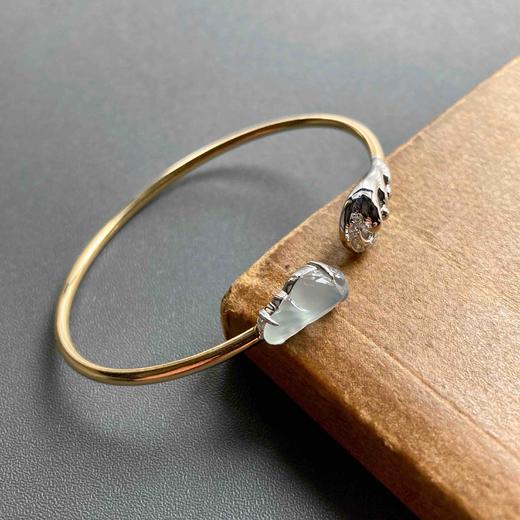 高冰种翡翠金鱼金玉满堂手镯18k白金黄金钻石镶嵌 商品图12