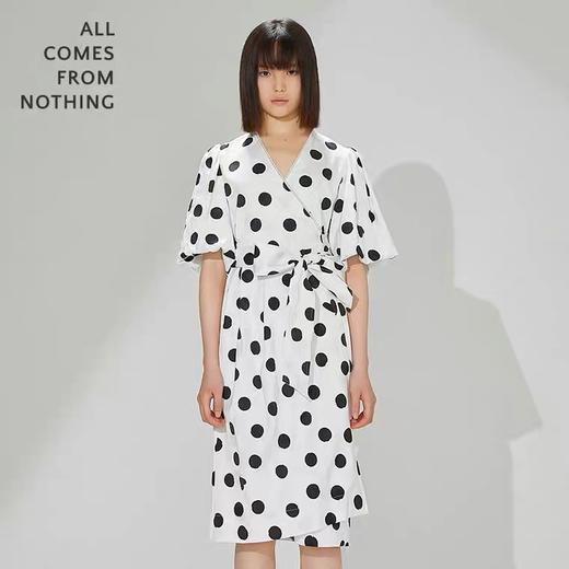 珍珠饰边波点围裹连衣裙 商品图0