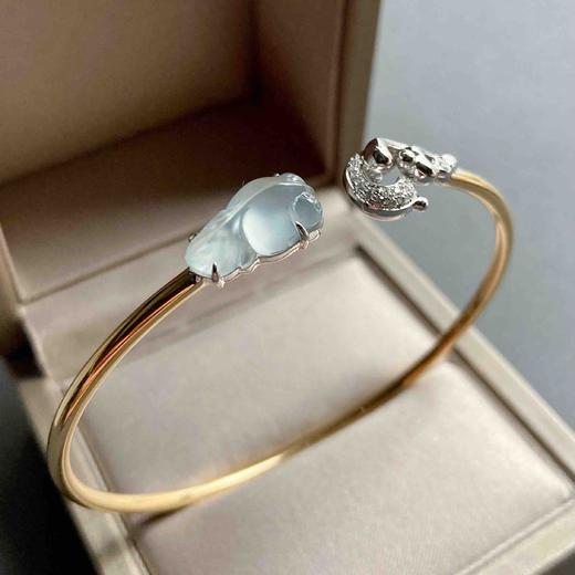 高冰种翡翠金鱼金玉满堂手镯18k白金黄金钻石镶嵌 商品图6