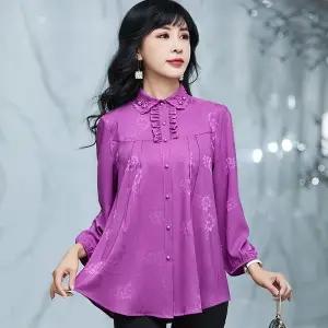 X009 长袖雪纺衫女新款洋气时尚大码小衫遮肚子宽松中年妈妈显瘦上衣 商品图5