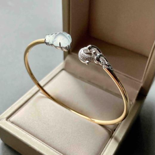 高冰种翡翠金鱼金玉满堂手镯18k白金黄金钻石镶嵌 商品图11