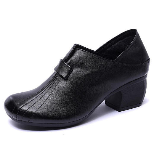 FR-C39001 粗跟真皮单鞋女中跟女士皮鞋2022春秋新款民族风套脚牛皮妈妈鞋 商品图3