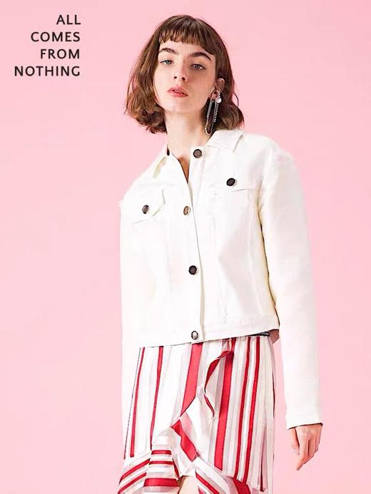 人鱼肌毛边拼牛仔短夹克 商品图0